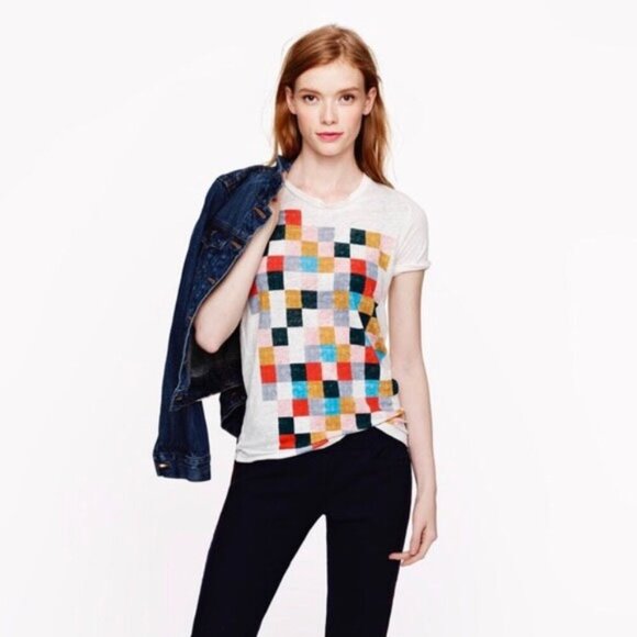 J. Crew Grid Block Linen tee! Celebrity Fave. Small - Picture 5 of 11